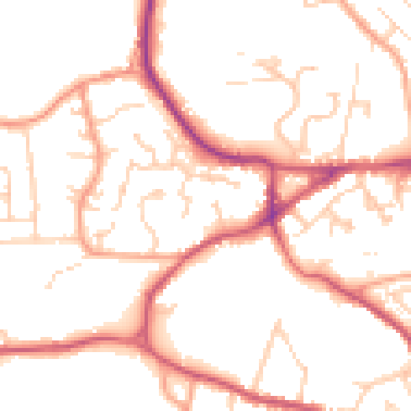 Daytime road noise heatmap for GU27 1NZ