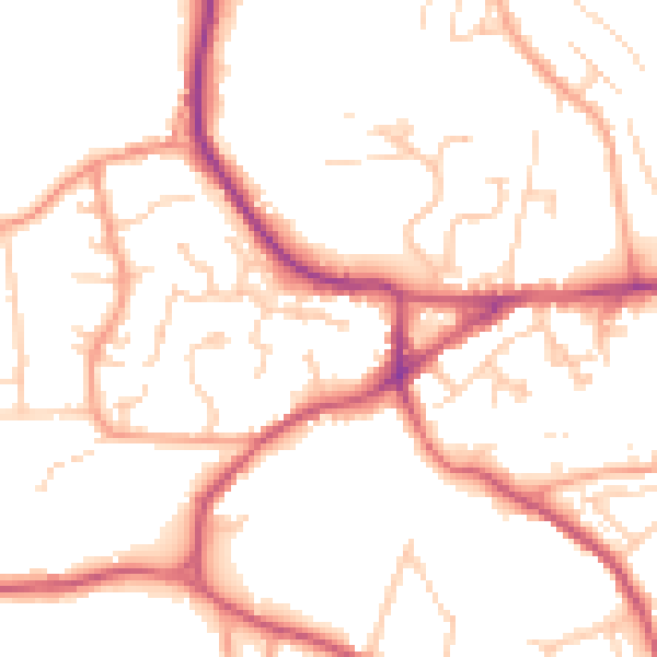 Daytime road noise heatmap for GU27 1RG