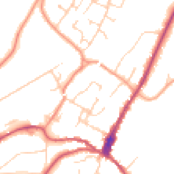 Daytime road noise heatmap for GU27 2AU