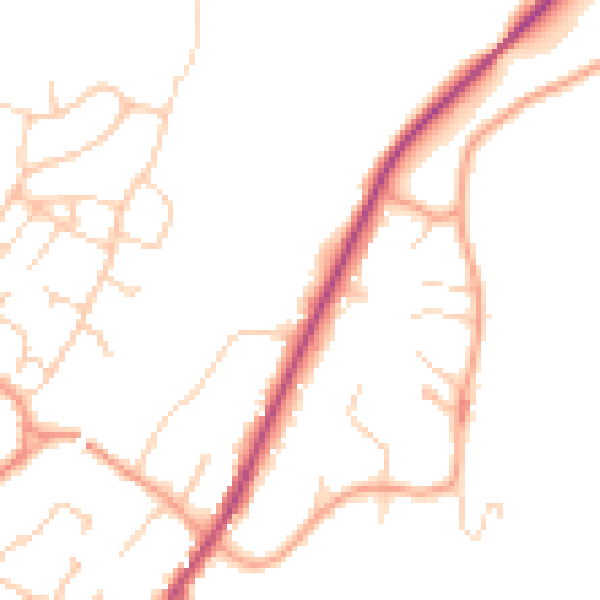 Daytime road noise heatmap for GU27 2BG