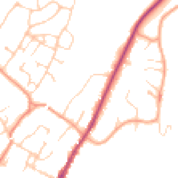 Daytime road noise heatmap for GU27 2BX