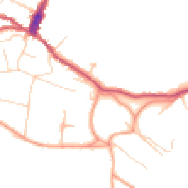 Daytime road noise heatmap for GU27 2HA