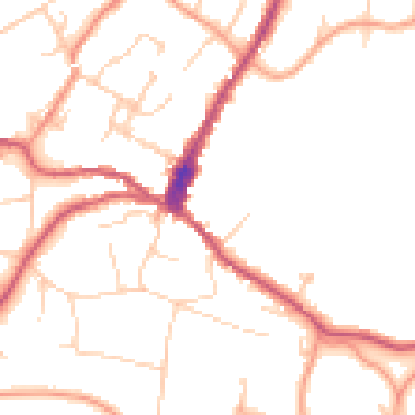 Daytime road noise heatmap for GU27 2HE