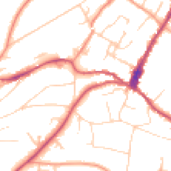 Daytime road noise heatmap for GU27 2NE