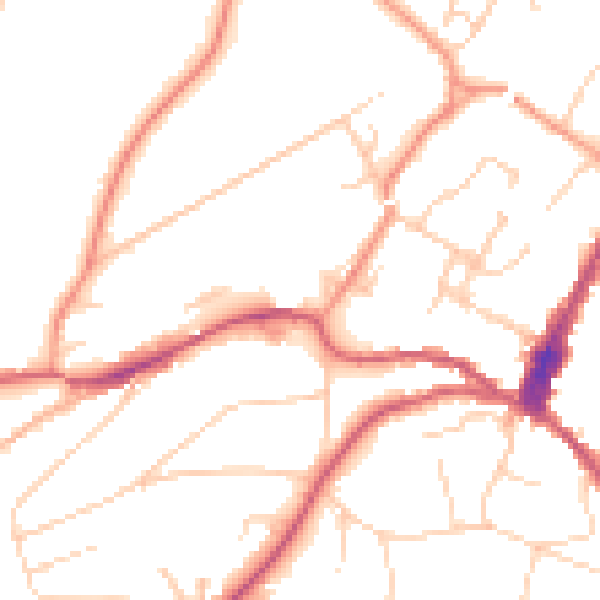 Daytime road noise heatmap for GU27 2NR