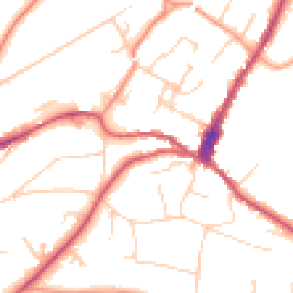 Daytime road noise heatmap for GU27 2NZ
