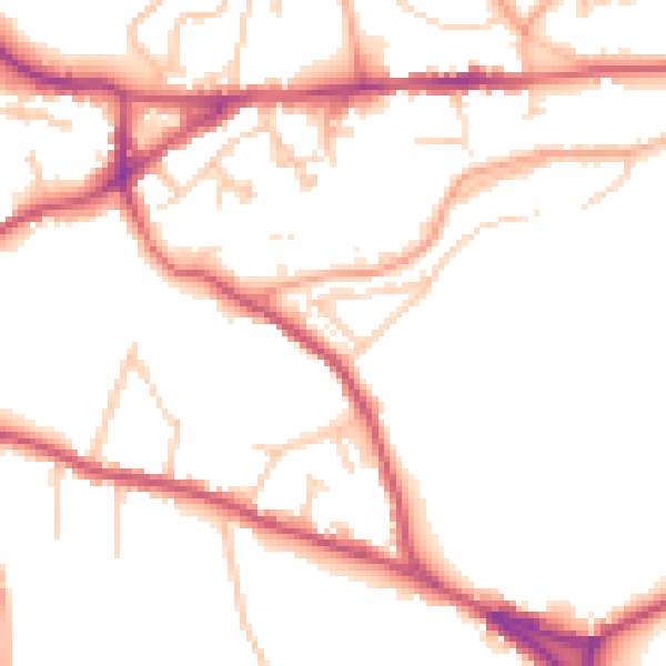 Daytime road noise heatmap for GU27 2QS