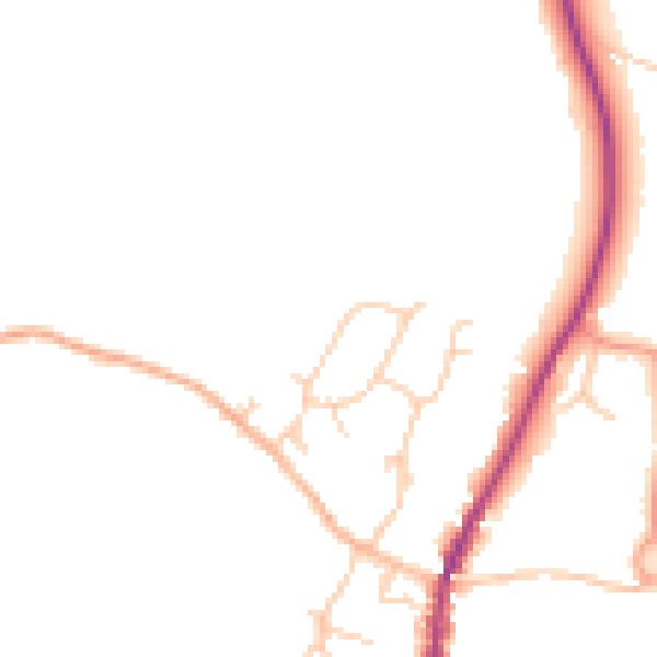 Daytime road noise heatmap for GU27 3NZ
