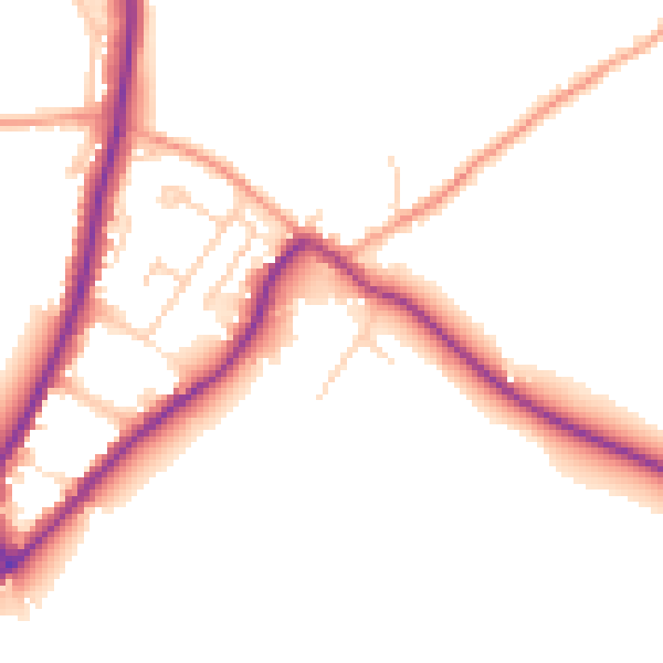 Daytime road noise heatmap for GU29 0AJ
