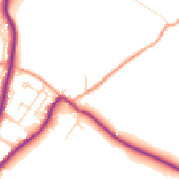 Daytime road noise heatmap for GU29 0AL