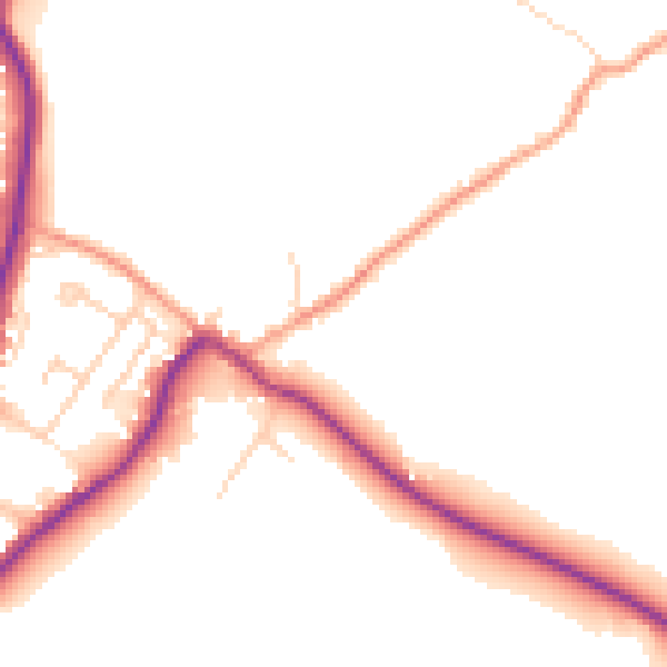Daytime road noise heatmap for GU29 0AW