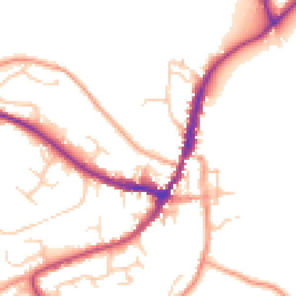 Daytime road noise heatmap for GU29 9EL