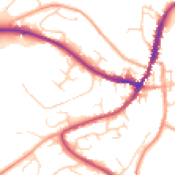 Daytime road noise heatmap for GU29 9LB