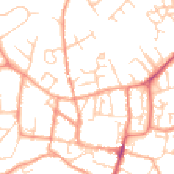 Daytime road noise heatmap for GU32 2AE