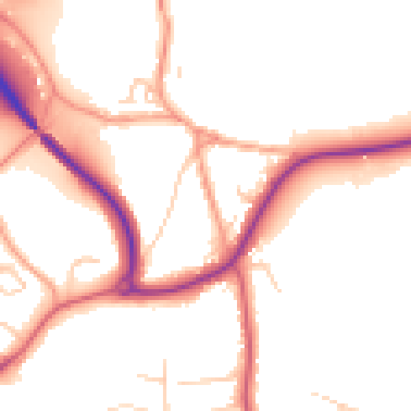 Daytime road noise heatmap for GU32 2AN