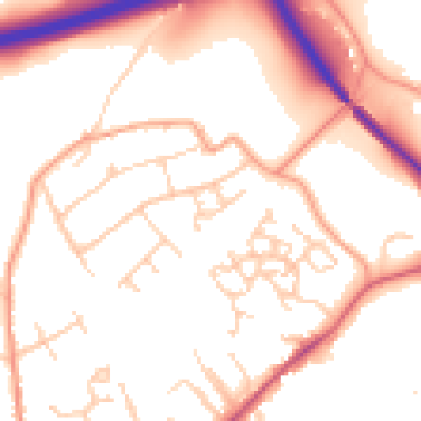 Daytime road noise heatmap for GU32 2JB