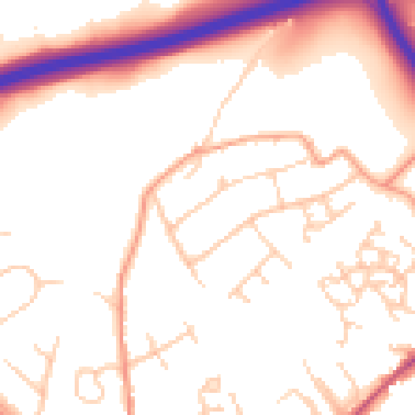 Daytime road noise heatmap for GU32 2JJ
