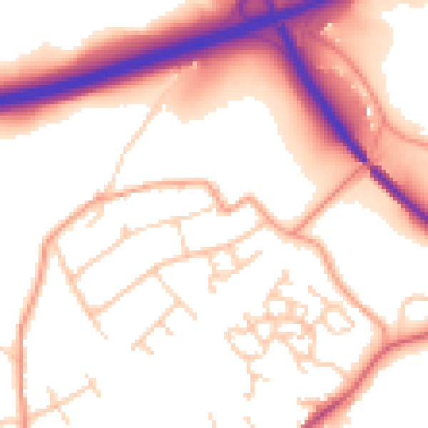 Daytime road noise heatmap for GU32 2JP