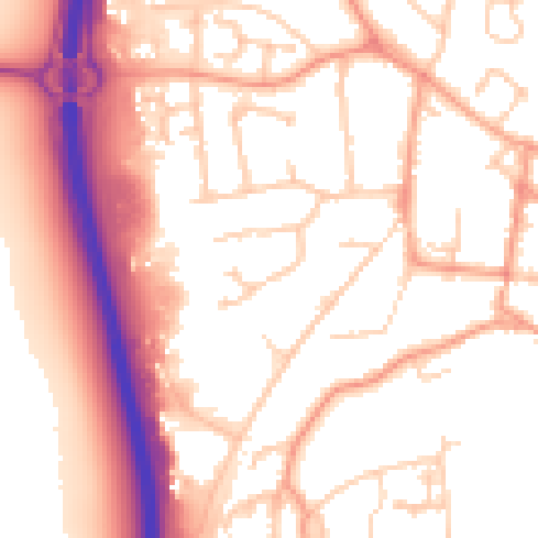Daytime road noise heatmap for GU32 3AY
