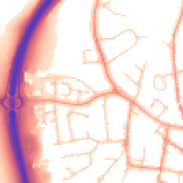 Daytime road noise heatmap for GU32 3BU