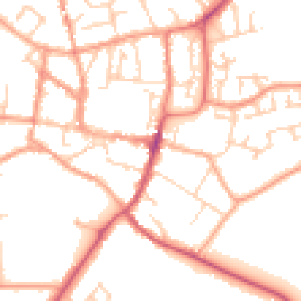 Daytime road noise heatmap for GU32 3JP