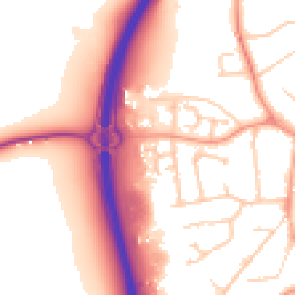 Daytime road noise heatmap for GU32 3QZ