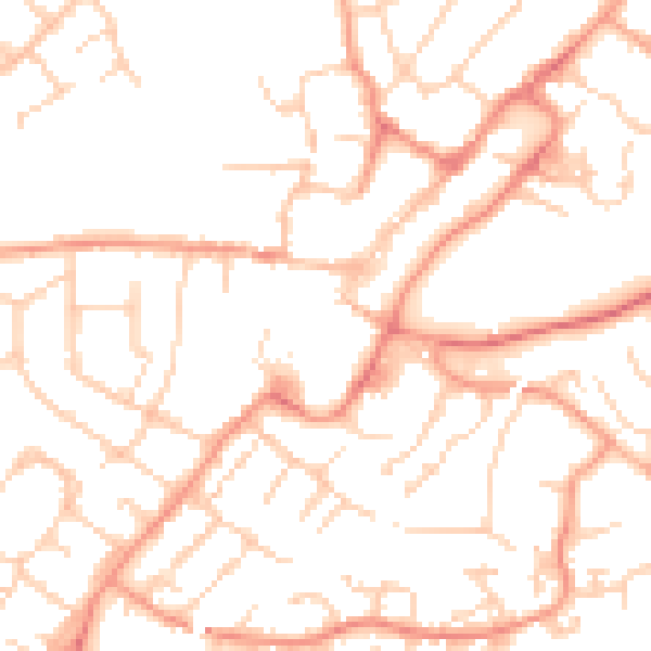Daytime road noise heatmap for GU34 1AB