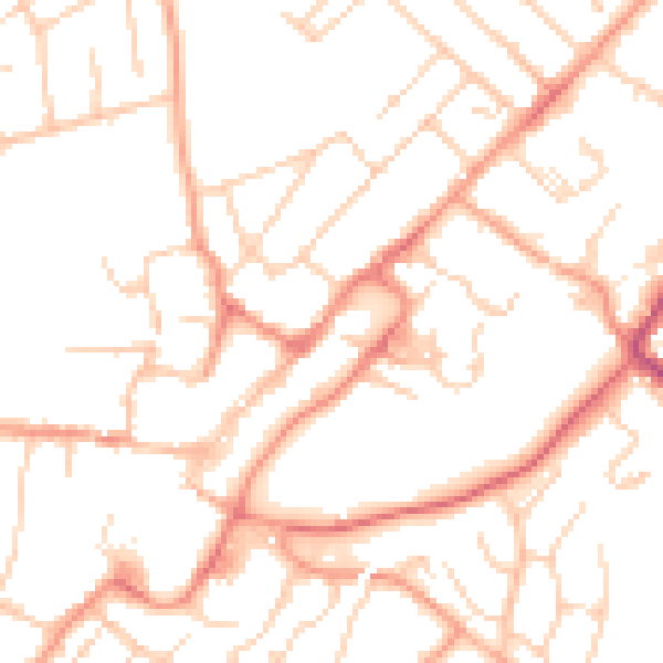 Daytime road noise heatmap for GU34 1DD