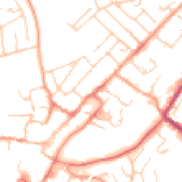 Daytime road noise heatmap for GU34 1DE