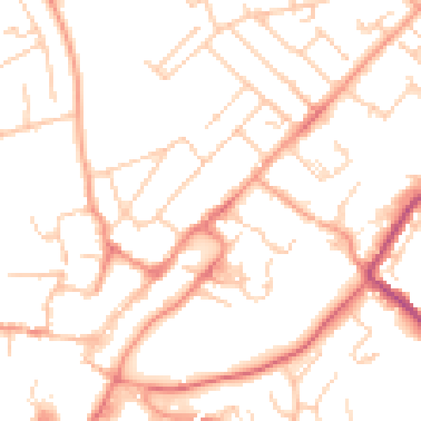 Daytime road noise heatmap for GU34 1DG