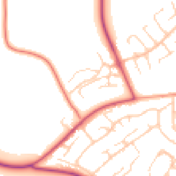 Daytime road noise heatmap for GU34 1GH