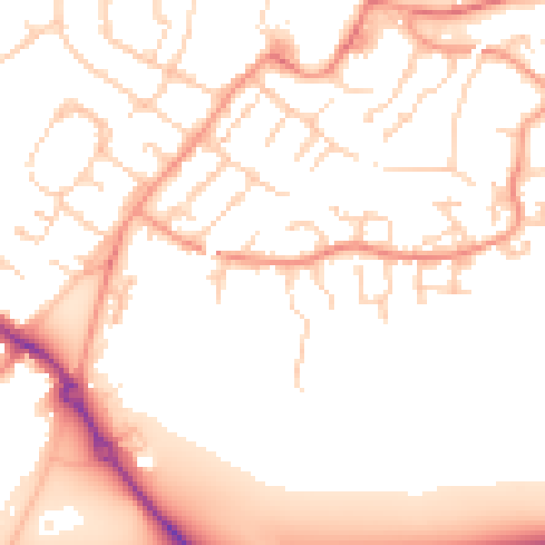 Daytime road noise heatmap for GU34 1PB