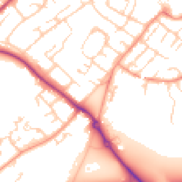 Daytime road noise heatmap for GU34 1RD