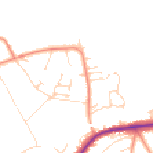 Daytime road noise heatmap for GU34 5FQ