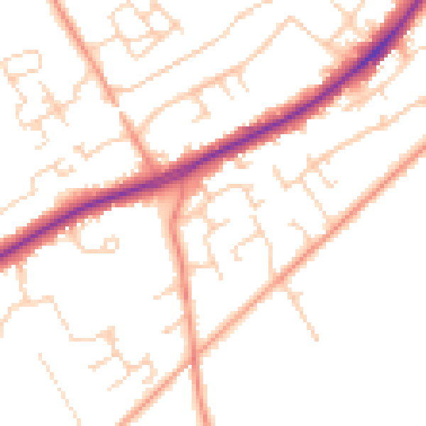 Daytime road noise heatmap for GU34 5XD
