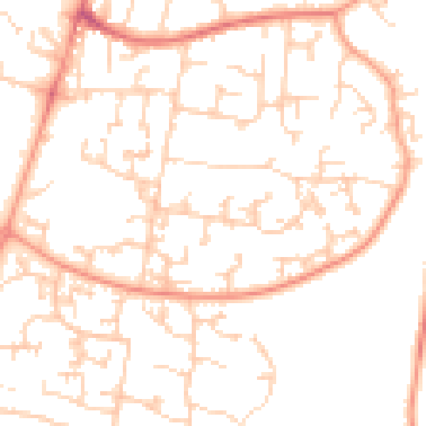 Daytime road noise heatmap for GU35 0BZ