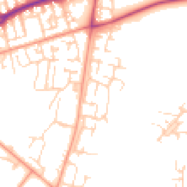 Daytime road noise heatmap for GU35 0FU