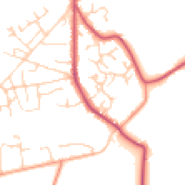 Daytime road noise heatmap for GU35 0PL