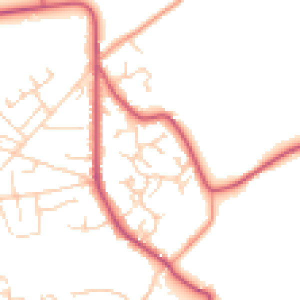 Daytime road noise heatmap for GU35 0YL