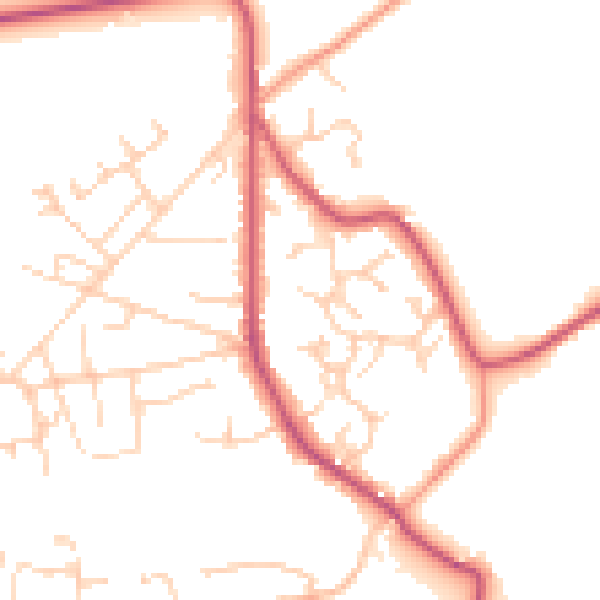Daytime road noise heatmap for GU35 0YN