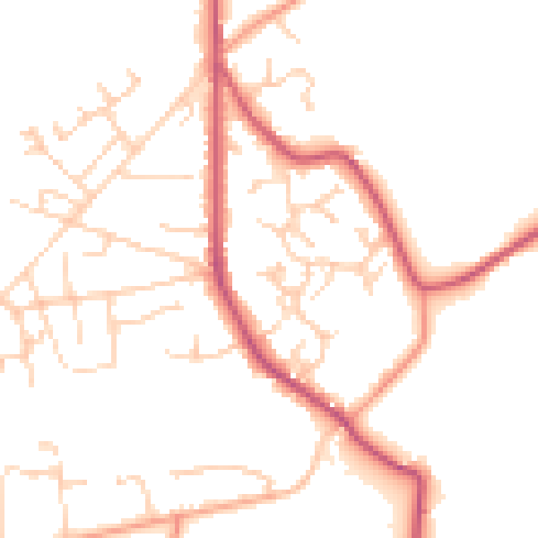 Daytime road noise heatmap for GU35 0YQ