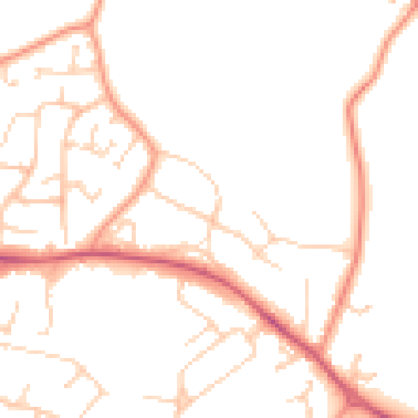 Daytime road noise heatmap for GU46 7TJ