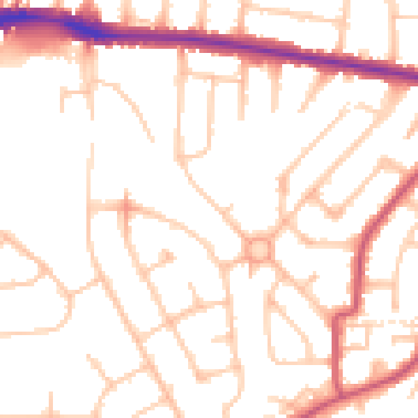 Daytime road noise heatmap for HA3 0TW