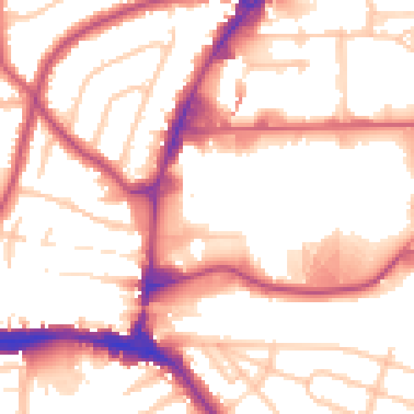 Daytime road noise heatmap for HA9 0FD