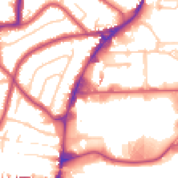 Daytime road noise heatmap for HA9 0FW
