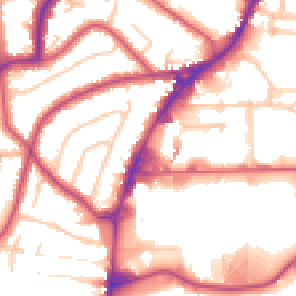 Daytime road noise heatmap for HA9 0FZ