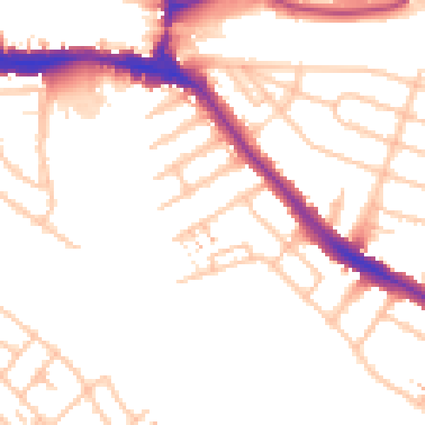 Daytime road noise heatmap for HA9 6DU