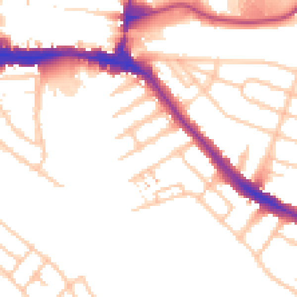 Daytime road noise heatmap for HA9 6DZ