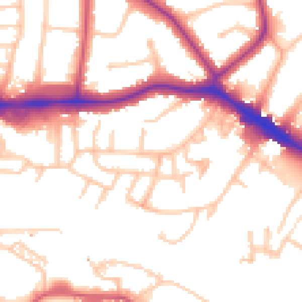 Daytime road noise heatmap for HA9 9AZ
