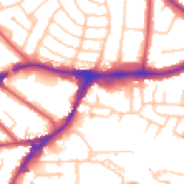 Daytime road noise heatmap for HA9 9FD